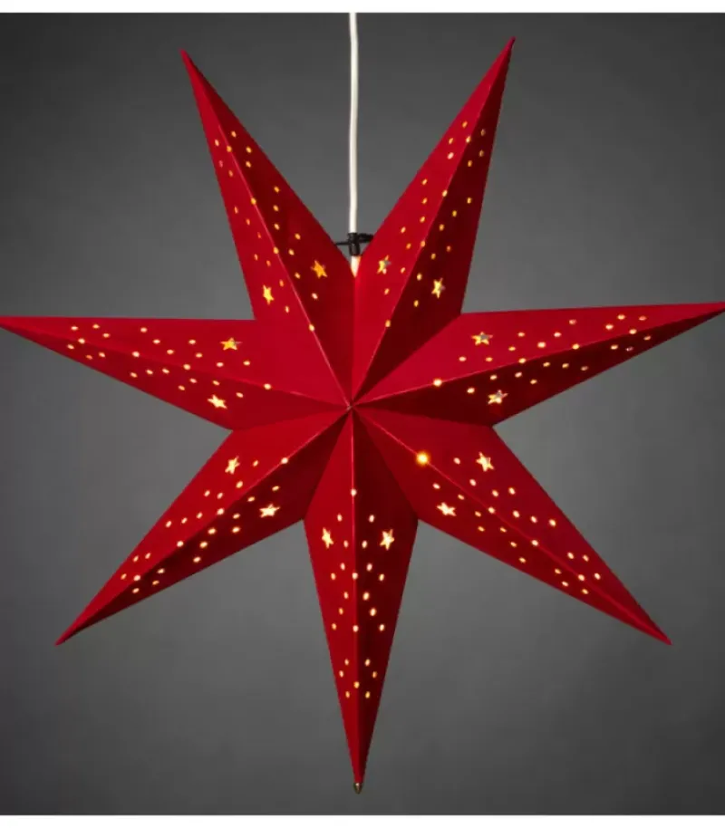 Konstsmide, guirlandes lumineuses de Noël Etoile Lumineuse 7 Branches En Papier Velours Rouge A Suspendre, 60 Cm