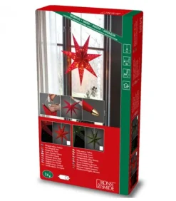 Konstsmide, guirlandes lumineuses de Noël Etoile Lumineuse 7 Branches En Papier Velours Rouge A Suspendre, 60 Cm