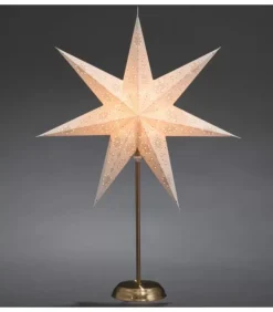 Konstsmide, guirlandes lumineuses de Noël Etoile Lumineuse Electrique 7 Branches En Papier, Blanche, Sur Pied Laiton, 48 Cm