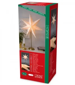 Konstsmide, guirlandes lumineuses de Noël Etoile Lumineuse Electrique 7 Branches En Papier, Blanche, Sur Pied Laiton, 48 Cm