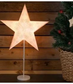 Konstsmide, guirlandes lumineuses de Noël Etoile Lumineuse Electrique 5 Branches En Papier, Blanche, Sur Pied Blanc, 46 Cm