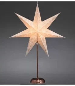 Konstsmide, guirlandes lumineuses de Noël Etoile Lumineuse Electrique 7 Branches En Papier, Blanche, Sur Pied Cuivre 48 Cm