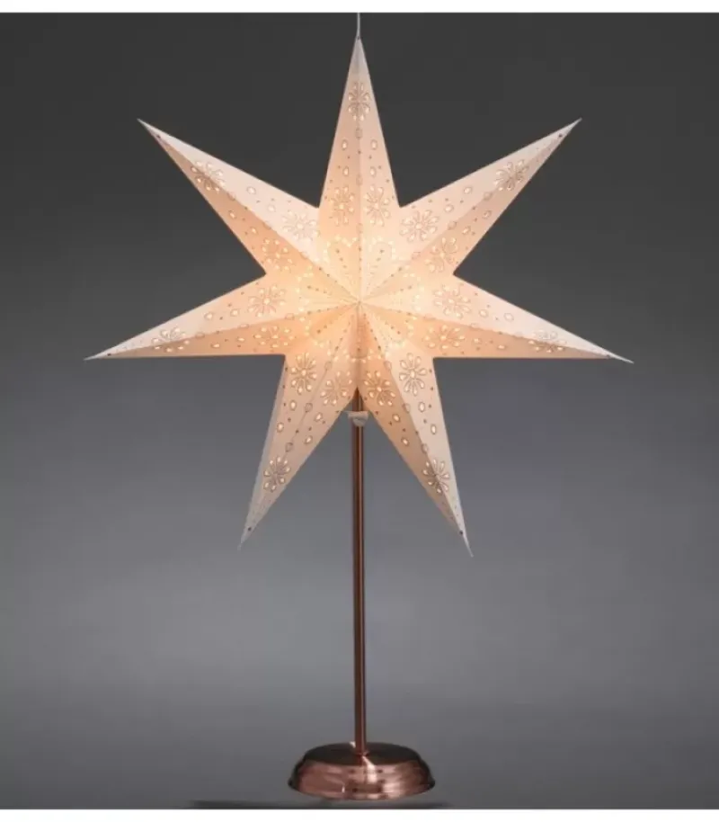 Konstsmide, guirlandes lumineuses de Noël Etoile Lumineuse Electrique 7 Branches En Papier, Blanche, Sur Pied Cuivre 48 Cm