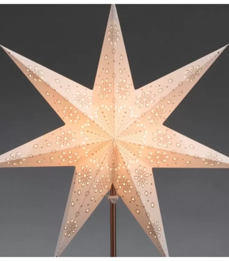 Konstsmide, guirlandes lumineuses de Noël Etoile Lumineuse Electrique 7 Branches En Papier, Blanche, Sur Pied Cuivre 48 Cm