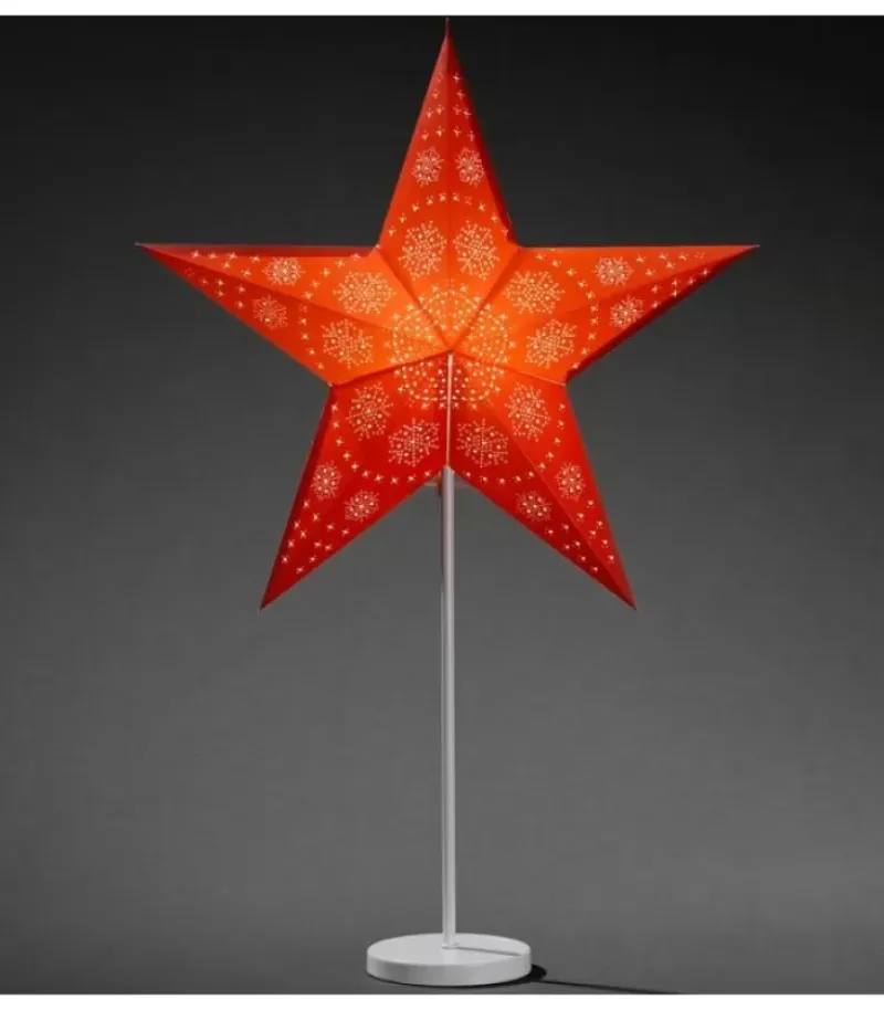 Konstsmide, guirlandes lumineuses de Noël Etoile Lumineuse Electrique 5 Branches En Papier, Rouge, Sur Pied Blanc, 46 Cm
