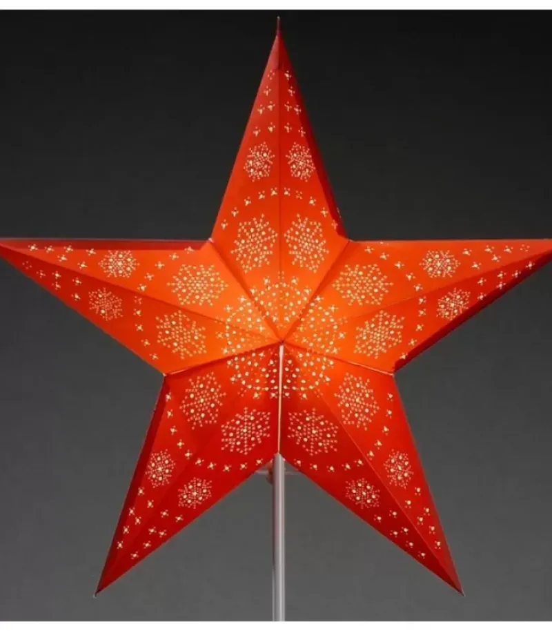 Konstsmide, guirlandes lumineuses de Noël Etoile Lumineuse Electrique 5 Branches En Papier, Rouge, Sur Pied Blanc, 46 Cm