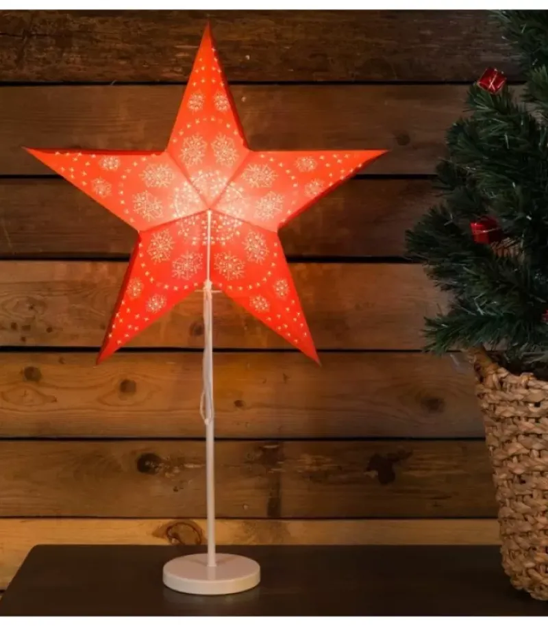 Konstsmide, guirlandes lumineuses de Noël Etoile Lumineuse Electrique 5 Branches En Papier, Rouge, Sur Pied Blanc, 46 Cm