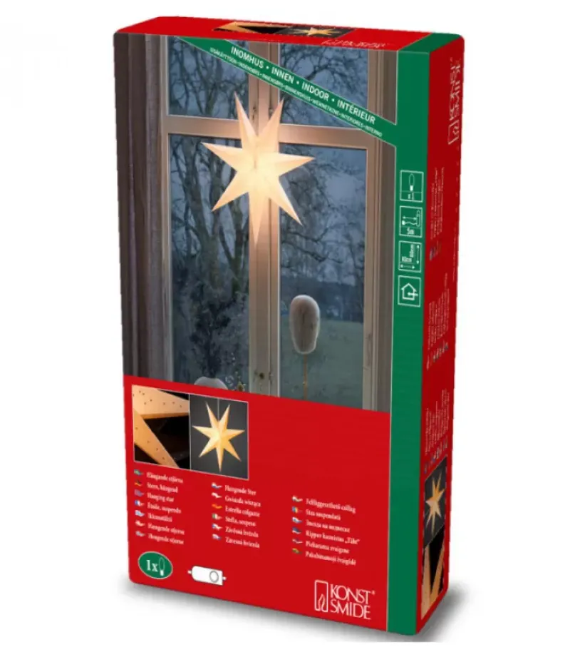 Konstsmide, guirlandes lumineuses de Noël Etoile Lumineuse En Papier A Suspendre, 7 Branches, Blanche, 60 Cm