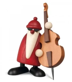 Köhler, Père Noël en bois Figurine Père Noël Contrebassiste