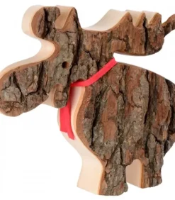 Waldfabrik, photophore en bois et étoile sapin de Noël Grand Elan En Bois Avec Noeud Rouge 18 Cm