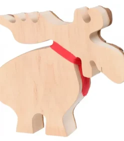 Waldfabrik, photophore en bois et étoile sapin de Noël Grand Elan En Bois Avec Noeud Rouge 18 Cm