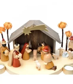 Richard Glasser, Pyramides de Noël allemandes Grande Crèche De Noël En Bois Avec Personnages
