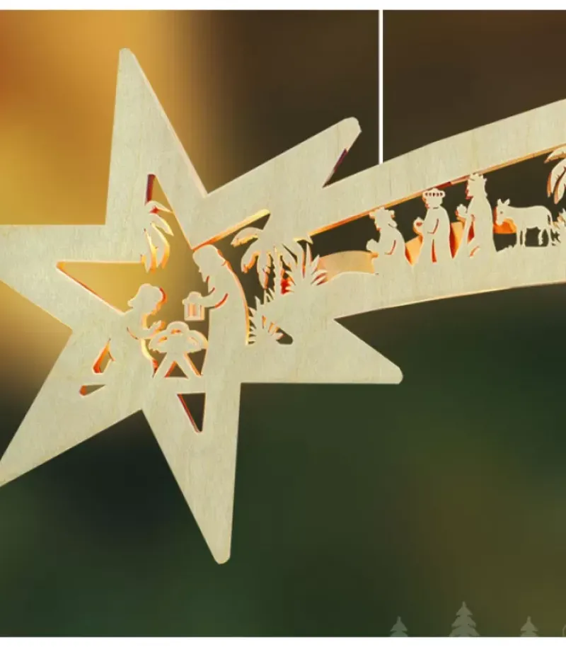 Ratags, décos de Noël lumineuses en bois Grande Etoile Lumineuse En Bois A Suspendre