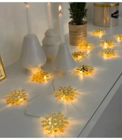 Konstsmide, guirlandes lumineuses de Noël Guirlande Lumineuse Décorative A Led, Flocons De Neige Metalliques Dores