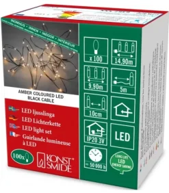 Konstsmide, guirlandes lumineuses de Noël Guirlande Lumineuse Led Effet Gouttes, 100 Diodes Ambrees, Fil Noir