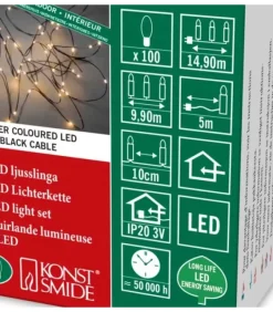 Konstsmide, guirlandes lumineuses de Noël Guirlande Lumineuse Led Effet Gouttes, 100 Diodes Ambrees, Fil Noir