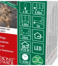 Konstsmide, guirlandes lumineuses de Noël Guirlande Lumineuse Led Effet Gouttes, 50 Diodes Ambrees, Fil Noir