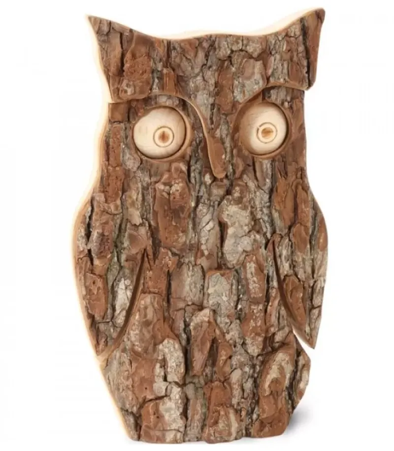 Waldfabrik, photophore en bois et étoile sapin de Noël Hibou En Bois D'Ecorce, 16 Cm