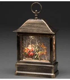 Konstsmide, guirlandes lumineuses de Noël Lanterne À Neige A Led Avec Père Noël Dans Son Traineau, 25 Cm
