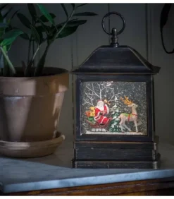 Konstsmide, guirlandes lumineuses de Noël Lanterne À Neige A Led Avec Père Noël Dans Son Traineau, 25 Cm