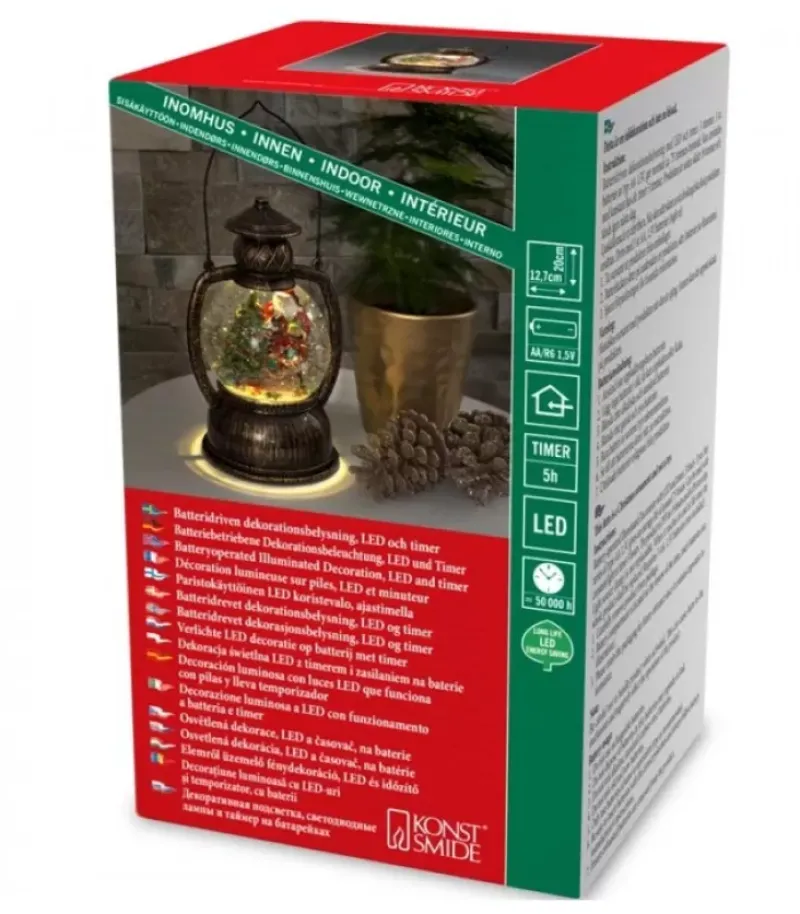 Konstsmide, guirlandes lumineuses de Noël Lanterne À Neige Boule A Led, Père Noël, 20 Cm