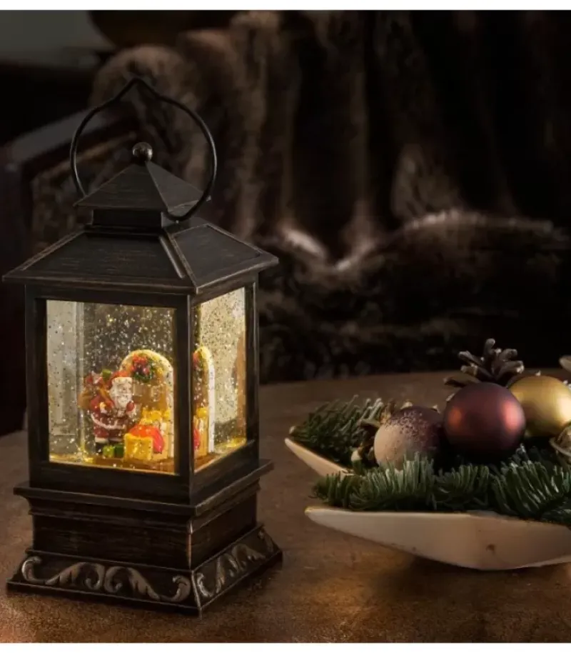 Konstsmide, guirlandes lumineuses de Noël Lanterne De Noël À Neige A Led Avec Père Noël Et Enfants, 22 Cm