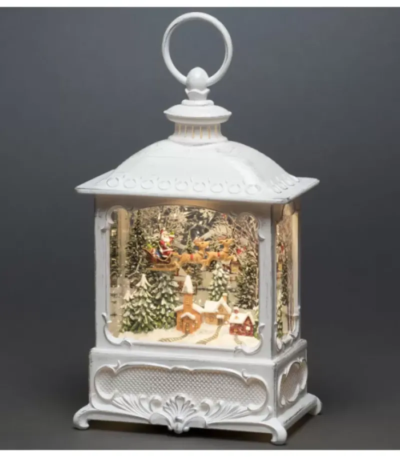 Konstsmide, guirlandes lumineuses de Noël Lanterne De Noël Blanche, Père Noël Volant Au-Dessus D'Un Village