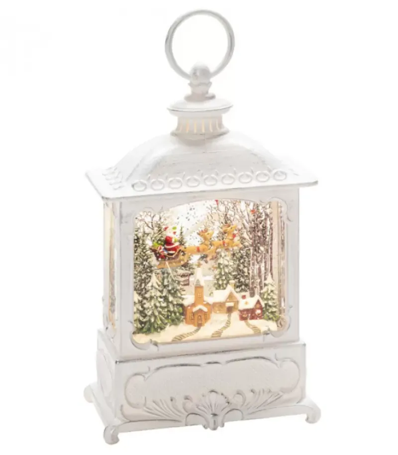 Konstsmide, guirlandes lumineuses de Noël Lanterne De Noël Blanche, Père Noël Volant Au-Dessus D'Un Village