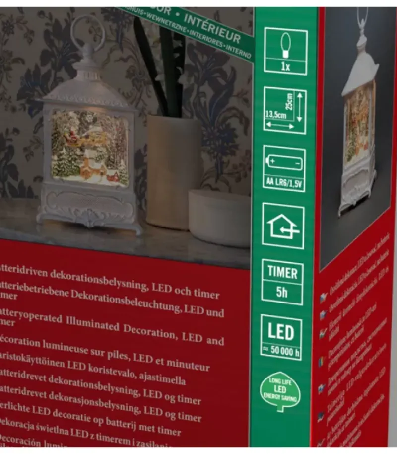 Konstsmide, guirlandes lumineuses de Noël Lanterne De Noël Blanche, Père Noël Volant Au-Dessus D'Un Village