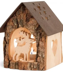 Waldfabrik, photophore en bois et étoile sapin de Noël Lanterne Photophore En Bois Avec Cerf, 14 Cm