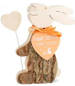 Waldfabrik, photophore en bois et étoile sapin de Noël Lapin En Bois Avec Coeur, 10 Cm