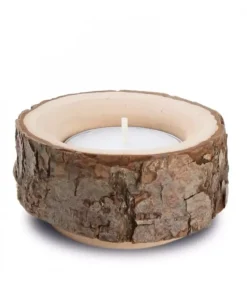 Waldfabrik, photophore en bois et étoile sapin de Noël Lot De 3 Bougeoirs En Bois Avec Ecorce, 9 Cm