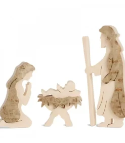 Waldfabrik, photophore en bois et étoile sapin de Noël Marie, Joseph Et Enfant Jesus En Ecorce De Bois, 10 Cm