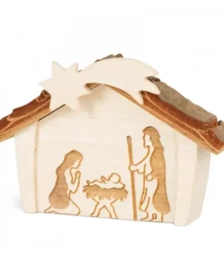 Waldfabrik, photophore en bois et étoile sapin de Noël Mini Crèche De Noël En Bois 4 Cm, Avec Nativite Gravee Au Laser