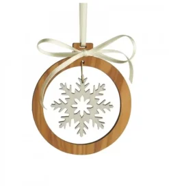 Waldfabrik, photophore en bois et étoile sapin de Noël Pendentif En Bois D'Olivier Motif Cristal De Neige N°2