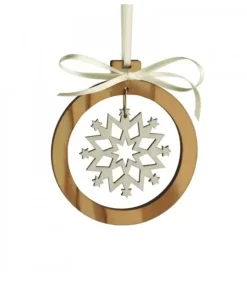 Waldfabrik, photophore en bois et étoile sapin de Noël Pendentif En Bois D'Olivier Motif Cristal De Neige N°3