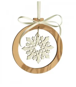 Waldfabrik, photophore en bois et étoile sapin de Noël Pendentif En Bois D'Olivier 7Cm, Motif Cristal De Neige N°3