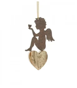 Waldfabrik, photophore en bois et étoile sapin de Noël Petit Ange En Metal A Suspendre Et Coeur Dans La Main