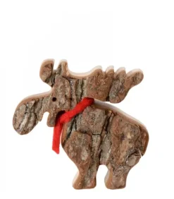 Waldfabrik, photophore en bois et étoile sapin de Noël Petit Elan En Bois Avec Noeud Rouge 8 Cm