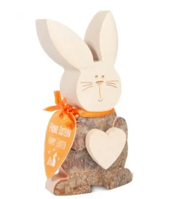 Waldfabrik, photophore en bois et étoile sapin de Noël Petit Lapin De Paques En Bois Avec Coeur, 10 Cm