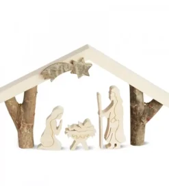 Waldfabrik, photophore en bois et étoile sapin de Noël Petite Crèche De Noël Avec Nativite, 8 Cm