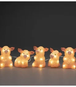 Konstsmide, guirlandes lumineuses de Noël Petits Cochons Roses Lumineux En Acrylique Led 12,5 Cm, Lot De 5