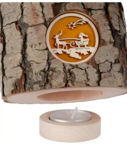 Waldfabrik, photophore en bois et étoile sapin de Noël Photophore En Bois, 1 Motif Père Noël Et Traineau