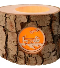 Waldfabrik, photophore en bois et étoile sapin de Noël Photophore En Bois, 1 Motif Père Noël Et Traineau