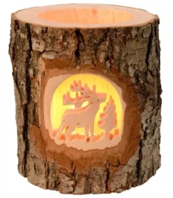 Waldfabrik, photophore en bois et étoile sapin de Noël Photophore En Bois Cisele, Cerf En Foret