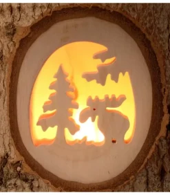 Waldfabrik, photophore en bois et étoile sapin de Noël Photophore En Bois Cisele, Elan Dans La Foret