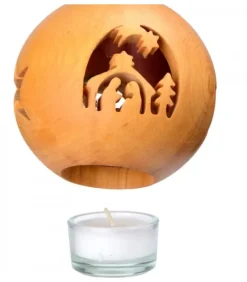 Waldfabrik, photophore en bois et étoile sapin de Noël Photophore En Bois, Forme Spherique, Motif Crèche