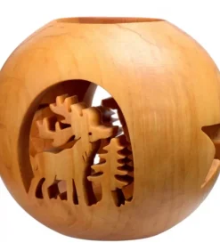 Waldfabrik, photophore en bois et étoile sapin de Noël Photophore En Bois Forme Spherique, Motif Cerf En Foret