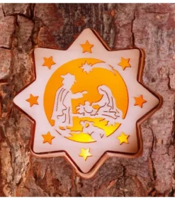 Waldfabrik, photophore en bois et étoile sapin de Noël Photophore En Rondin De Bois, 2 Motifs Crèche Et Bougie