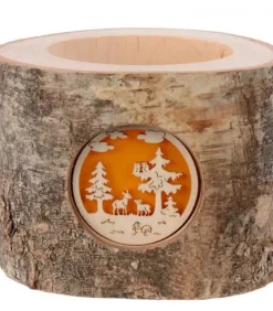 Waldfabrik, photophore en bois et étoile sapin de Noël Photophore En Rondin De Bois, 1 Motif Animaux De La Foret